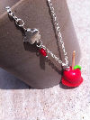 collier pomme d`amour,rouge, sautoir, bijoux gourmand, perle